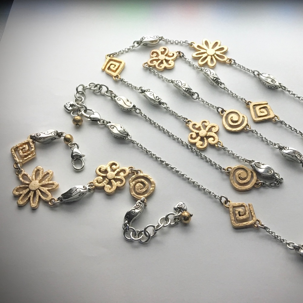 Brighton Two-Tone Gold and Silver Floral & Swirl Necklace Set